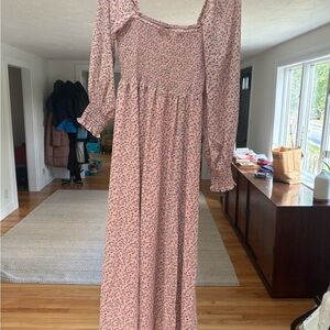 Chic Long Sleeve Floral Dress in Pink